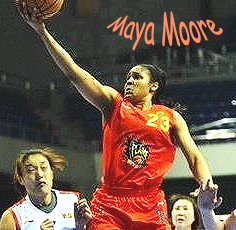 Maya Moore shooting a layup for the Shanxi Flame in the Chinese Women;s Basketball Association.