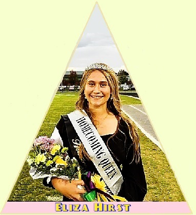Photo of Ohio football kicking specialist, Eliza Hirst of West Branch High School as homecoming queen on 9/27/2024, with crown and sash, holding a bouquet of flowers. From The Alliance Review, October 1, 2024.