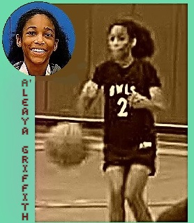 A'Leaya Griffith, 13 year old 7th grader at E.F. Green Junior High School, portrait and action shot in #2 OWLS unifom.