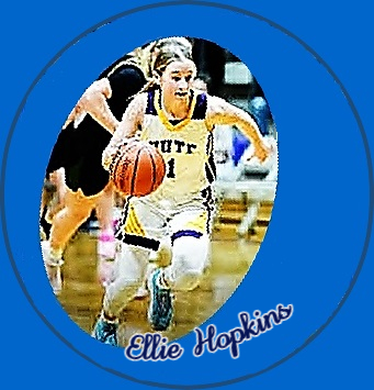 Nute High #1, Ellie Hopkins, girls basketball star in New Hamphirs, coming upcourt with the basketball.