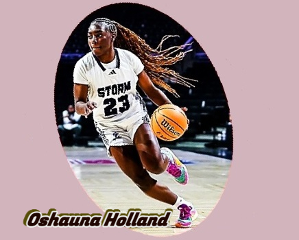 Oshauna Holland, Stuart W. Cramer High School, North Carolina boys basketball team. #23 in white STORM uniform, shown in a game driving looking o make a play.