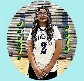 Jackie Polk, #2, posing in RIALTO high school jersey in California.