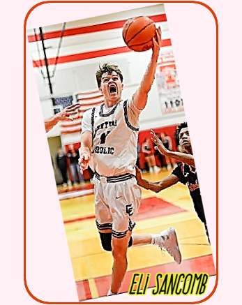 Eli Sancomb, basketballer in West Virginia, screaming wgile naking a lay-up, in his Wheeling Central uniform. From tThe Intelligencer/Wheeling News-Register, 12/20/2025.