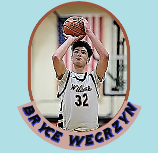 Bryce Wegrzyn, Libertyville Wildcat, high school basketball player in Illinois, shown shooting an overhead shot in uniform #32.