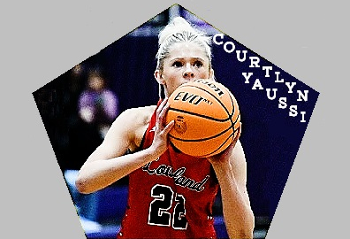 Number 22. Courtlyn Yaussi, a Loveland Red Wolf in Colorado, in her red uniform, about to shoot a foul shot.