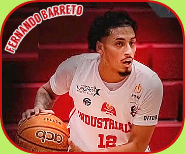 Fernando Barreto in the Puerto Rican Basketball League (LBP) for Industriales de Barceloneta, #12, with basketball looking to make a play.