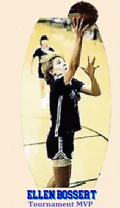 Ellen Bossert, Columbia University mid-1980s basketball star shown shooting a layup.