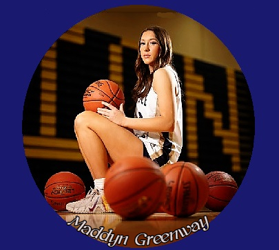 Maddyn Greenway, Providence Academy girl basketballer in Minnesota, sitting on a bunch of basketballs.