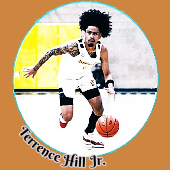 Terrence Hill, boys basketball player ddriving the ball for the Roosevelt Roghriders, a high school in Oregon. 