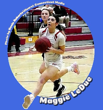 We see Maddie LeDuc, Wolcott High School, ew Hampshire, basketball whiz, about to score a basket. Photo by Kevin Roberts/Hears Connecticut Media.