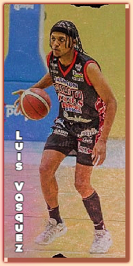 Luis Vasquez of the Dominican Republic's Los Correocaminos del Capacito basketball team, 2026, looking to make a play with the basketball.