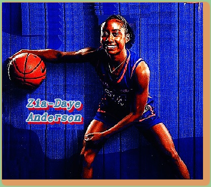 Zia-Daye Anderson, Nathan Hale High School in the state of Washington, posing in position, basketball in right hand, arm extended.