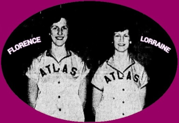 Cropped from a team photo, sisters Florence Andrusko-Hatz (lft) and Lorraine Hatz (right), on the Atlas Powder Company of Wilmington, Delaware, From the March 24, 1956 edition of the Journal-Every Evening, Wilmington, Delaware..