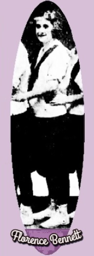 Crropped from team photo, Florence Bennett, gorl basketball player, 1923-24, Berkeley Institute, New York, shown facing to our left holding onto girl in front. From The Brooklyn Daily Eagle, Brooklyn, N.Y., April 27, 1924