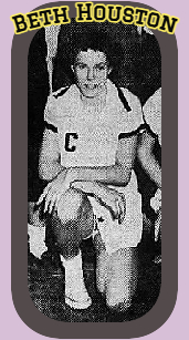 Cropped from photo of the 1952 Mississippi All-State Girls Basketball Team, Beth Houston, Collinsville High, on her left knee in her white C uniform. From The Star Herald, Kosciusko, Miss., March 13, 1952.