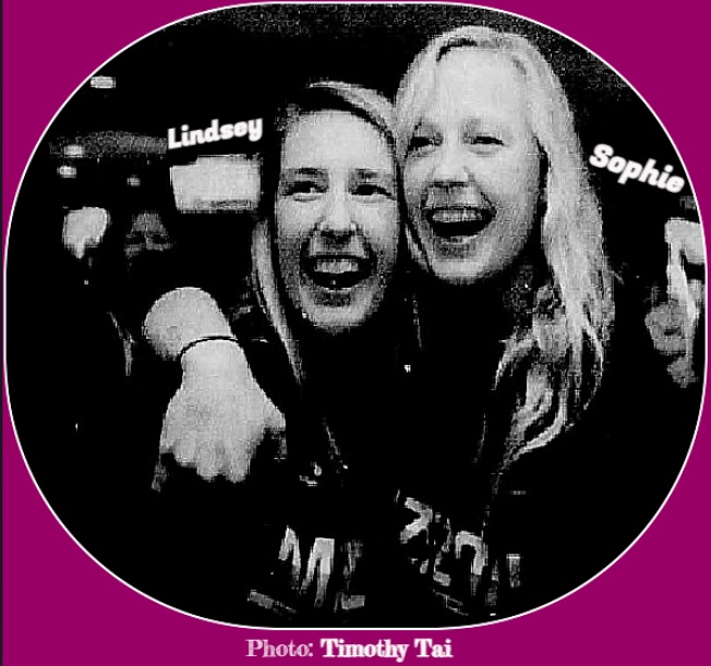 Image of the Cunningham sisters, Lindsey (left) & Sophie (right), celebrating after Missouri was chosen for the 
NCAA tournament as the 6th seed. From the Columbia Daily Tribune, Columbia, Missouri, March 16, 2017. Photograph by Timothy Tai.
