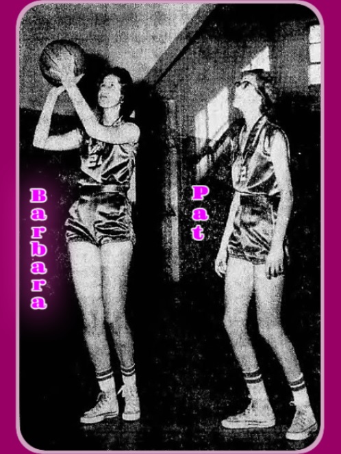 Image of the Domann sisters, Barbara (left) & Pat (right), who played for the Auxvasse High School Tigerettes in Missouri, in 1963. From The Fulton Daily Sun-Gazette, Fulton, Missour., February 19, 1963.