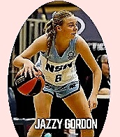 Photo of girls basketball player Jazzy Gordon  of the Dubbo Rams, Waratah Western Junior League Western League (WJL) Division 1A, New South Wales, Australia in blue and white NSW 36 unifom, looking to make a play.
