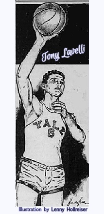 Illustration by Lenny Hollreiser, from Looking Back in Sport feature, chicago zTribune-NY News Synducate, of Tony Lavelli, Yale basketball player. From The Saturday Star-Bulletin, Honolulu, Territory of Hawaii, U.S.A., February 20, 1954.