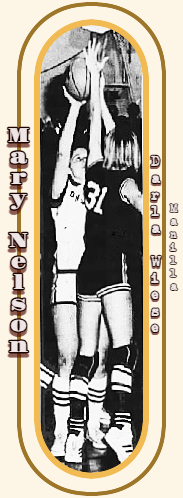 From the 12/29/1970 Woodbine Christmas Holiday Tournament championship game, we see Mary Nelson, Dunlap High Bulldogette shooting over #31, Darla Wiese, of Manilla High. Nelson would score 52 points in the game but Manilla would win 78-63. From The Denison Bulletin, Denison, Iowa, December 30, 1970.