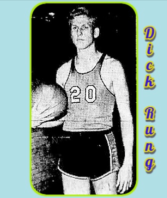 Dick Rung, Rome Free Academy (NY) basketball player, holding basketball near hip with right hand. From the Rome Daily Sentinel, Rome, N.Y., March 17, 1947.
