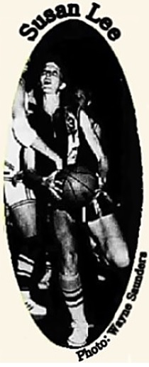 Photo of girl basketball player on Iowa's East Monona High School team going up against a Manilla player on 11/17/1970. From The Denison Bulletin, Denison, Iowa, /november 18, 1970, photographer: Wayne Saunders.