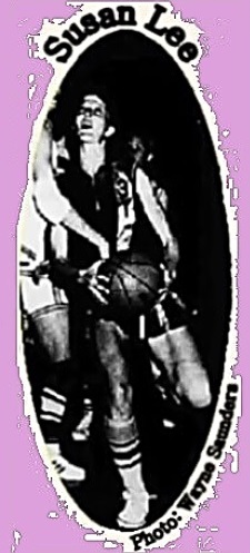 Photo of girl basketball player on Iowa's East Monona High School team going up against a Manilla player on 11/17/1970. From The Denison Bulletin, Denison, Iowa, /november 18, 1970, photographer: Wayne Saunders.