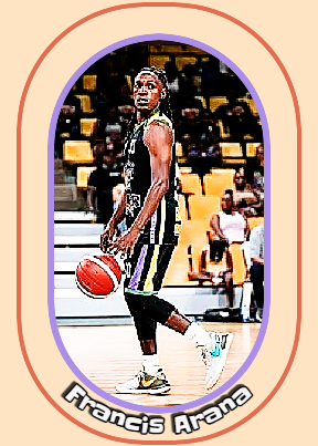 Full body profile photo of Francis Arena, Ministry of Natural Resources men's basketball team, in Belize, with basketball looking for a play.