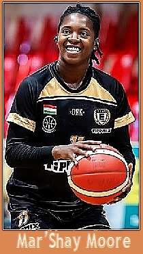 Mar'Shay Moore, woman basketball player shown shooting a free throw for Sportiva Italiano Valparaiso in the Liga Feminina (LNF) in Chile.