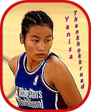 Girl basketball player Yanisa Thankhokkruad, Watnoinoppakhun School team, in Bangkok, Thailand, shown in her blue Rising Stars Invitational uniform,