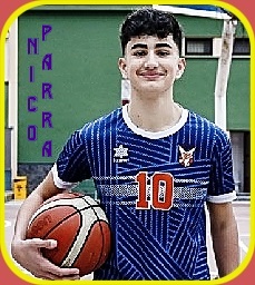 Image of boy from Spain, 13-yr. old Nicolas (Nico) Parra, who scored 83 points in a single basketball game for Sagrado Corazon in the Iberian Regional  Mini Maasulino league in 2021. He is shown posing with basketball, in white on blue uniform # 10.