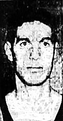 Portrait image of basketball player Richie Albanese, playing for Dyers in the Paterson, New Jersey, Bard of Recreation City Heavyweight League, after he scored 80 points in one game. From The Morning Call, Paterson, N.J., February 19, 1957.