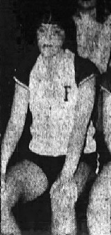 Image of Karen Blodgett, girls basketball player for Foxcroft Acedmy girls basketball team. Cropped from team photo after team's 16-0 season and Penquis League championship. From the Bangor Daily News, Bangor, Maine, February 18, 1967.