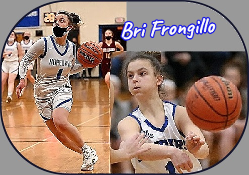 Images of Bri Frongillo, girls basketball player, #1 on Hopedale High School, Massachusetts, in game action.