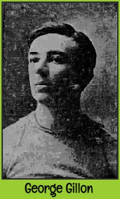 Image pf George Gillon, basketball player in 1905 for Troop A of the Bay State Military Basketball League, who scored 112 points in a single basketball game.  A portrait with his head slightly turned to his right, from the Boston Daily Globe, March 17, 1905.