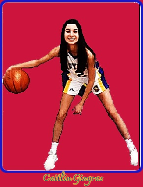 Number 2, Caitlin Gingras, girls basketball player, posing in a dribble. Vernon Christian School, British Columbia.