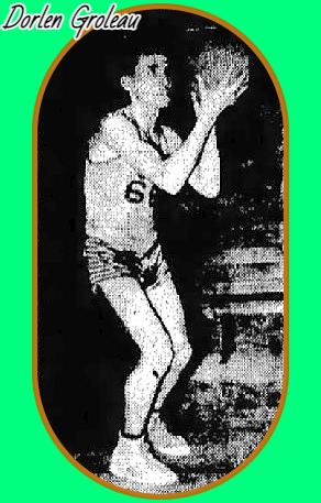 Image of Dorlen Groleau, Williamsburg High School, Michigan, shown shooting a set shot. From the Traverse City Record-Eagle, February 18, 1949.