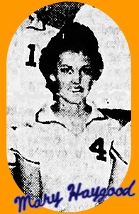 Image cropped from team photo, of Yatesville High School (Georgia) girls basketball player, number 4. From The Macon Telegraph, Macon, Georgia, March 9, 1960.