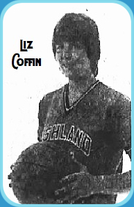 Image of girls basketball player, Liz Coffin, Ashland ZCommunity High School (Maine), holding basketball in front of him. From the Bangor Daily News, Bangor, Maine, January 17, 1984.