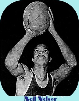 Shooting a two-handed overhead foul shot is Neil Nelson, Lincoln High Trojan basketball player in Florida. from The Bradenton Herald, Bradenton, Florida, March 1, 1967.