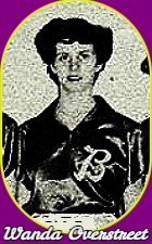 Image cropped from team photo of Wanda Overstreet, Bronaugh High's girl basketball player (Missouri), Script B on her jacket.