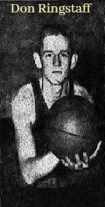 Image of Don Ringstaff, Livingston Central High School basketball player, 1958-59, sophomore, shown holding bl in front of himself. From the Paducah Sun-Democrat, January 23, 1959.