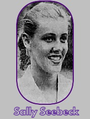 Close up image of girls basketball plyer from the mid-1950s in South Carolina, Sally Seebeck, Charleston High School Bantams, looking tour right. From The State, Columbia, S.C., July 25, 1956.