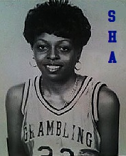 Portrait of Sha Hopson, Grambling women's basketball player, who scored 54 points in a 2/21/1994 game.