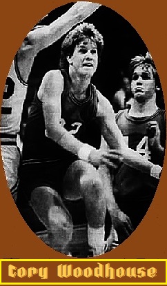 Image of boys basketball player Cory Woodhouse, driving to the basket for the Oakley Hornets High School team in the game of 2/22/1984 where he scored 49 points. Photo by Milton Ontiveroz for the South Idaho Oress, Burley, Idaho, February 23, 1984.