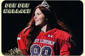 Photo of Dee Dee Wallace, female placekicker, named Homecoming Queen on October 21, 2022 for West Lincoln High School in Lenoir, North Carolina. Shown facing to her right in her red uniform with her tiarra.