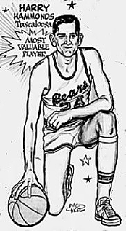 Drawing of Harry Hammmonds, boys basketball playet for the Tuscaloosa Bears high school team in Alabama. Show kneeling, #24 uniform, stateb Most Valuable Player. From the Birmingham Post-Herald, Birmingham, Alabama, March 11, 1961.