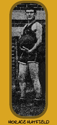 Image of boys basketball player Horace Hatfield, Fountain City High School in Indiana. Cropped from team photo, standing with basketball facing to our left. From The Richmond Palladium, Richmond, Indiana, March 2, 1922.