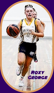Photo of basketball player Roxy George  on the Bathurst Goldminers  Waratah Junior League Western League (WJL), New South WAles, running up court in #9 white jersey with black shorts, dribbling basketball.