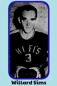 Illinois basketball player Willard Sims of the Waterloo Hi Fi's of the Inter-City Independent Basketball League, shown posing with basketball in front held by booth hands in Hi Fi's uniform #3. From the Belleville News-Democrat and Belleville Daily Advocate, Belleville, Ill., April 2, 1959.